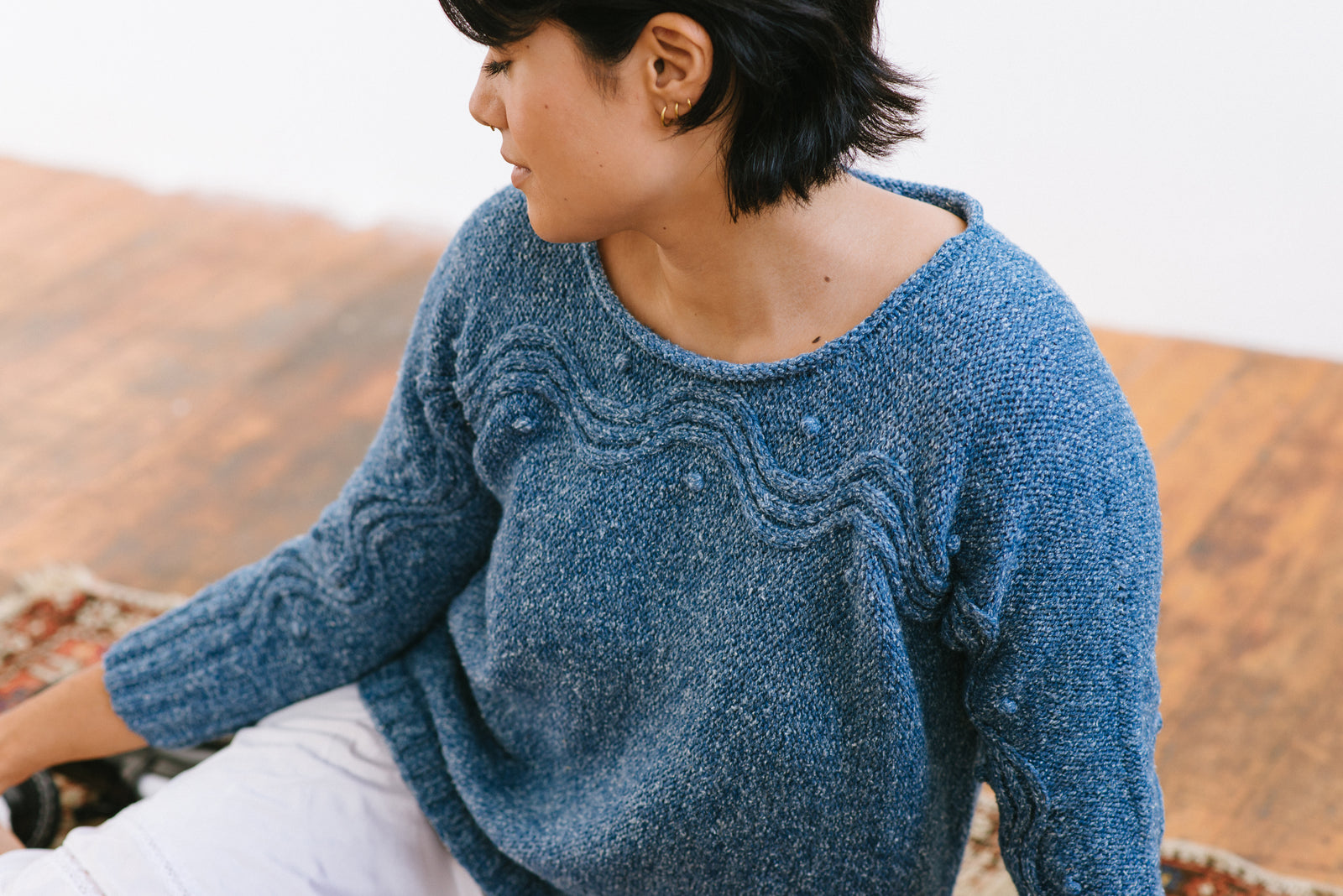 SHISHIKUI Knit Cami O ネイビー Karesansui Pullover Sweater Knitting Pattern by Keiko Kikuno