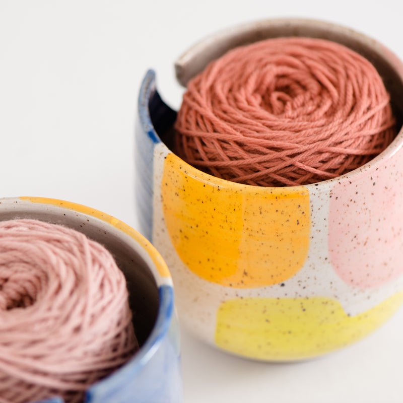 Andersen Pottery — White Ruffled Ceramic Yarn Bowl, Knitting Bowl