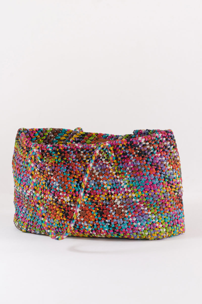rainbow woven large leather bag