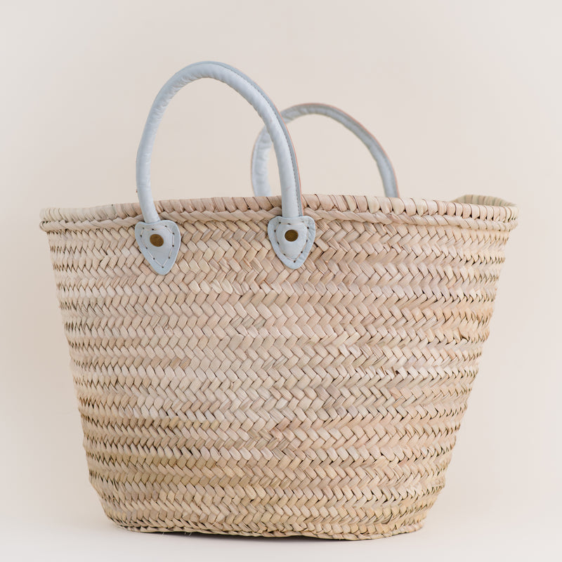 French Shopping Basket With Short Leather Handles, Moroccan
