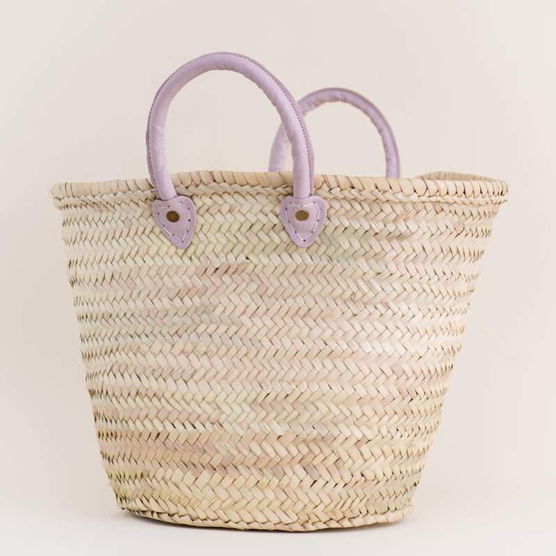 Straw Bag Natural French Basket Handle Leather