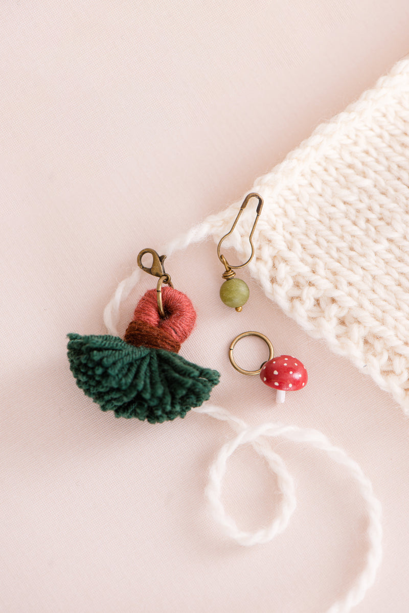 mushrooms and moss stitch markers