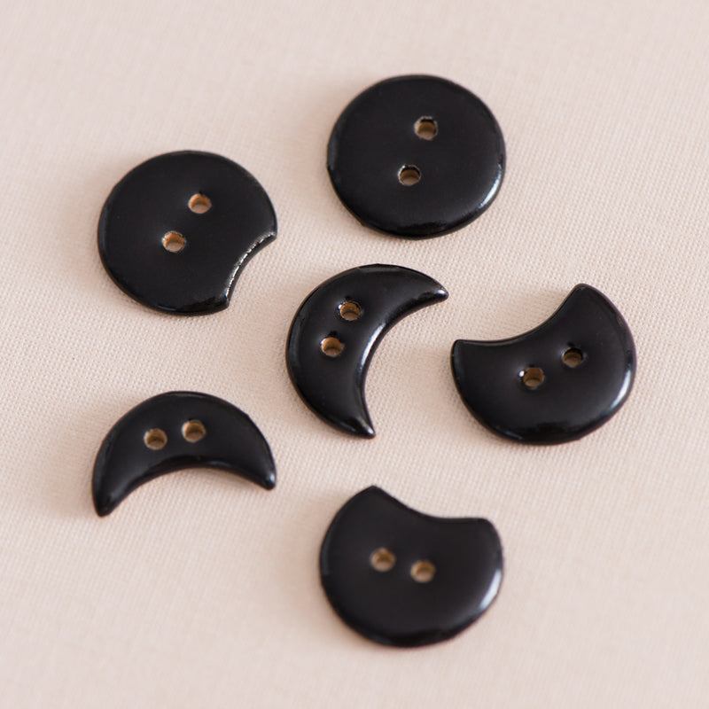 black moon phase ceramic buttons