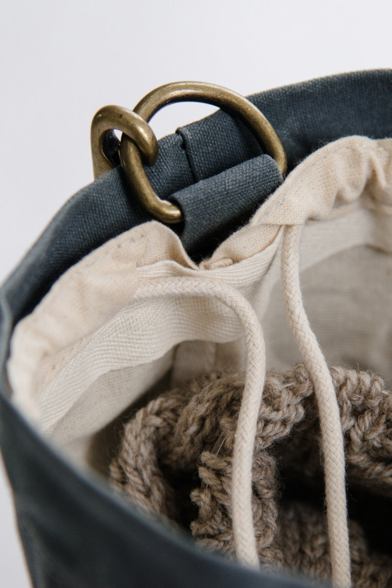 Knit Drawstring Backpack Cotton Rope Backpack Knitted Bucket