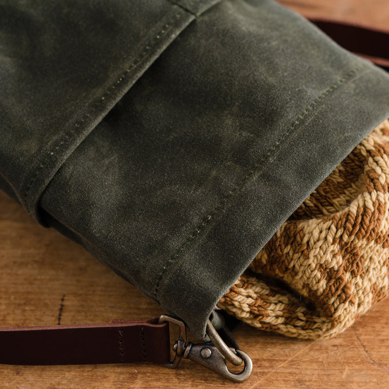 Handcrafted Waxed Canvas Cedar Bucket Bag with Outside Pockets
